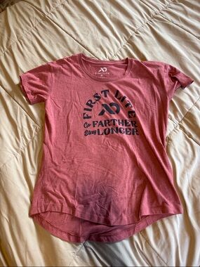 First Lite Rose Pink Graphic Tee with Navy Logo